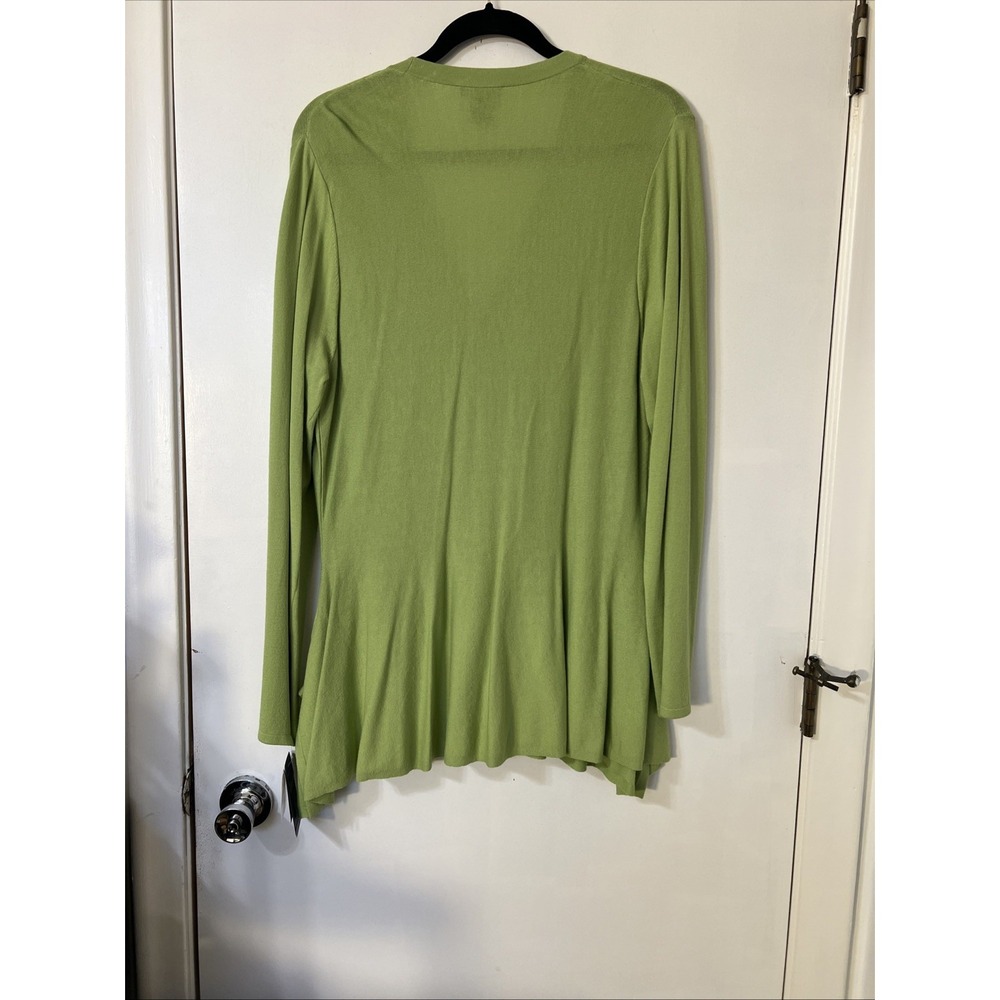 Doncaster Collection Sz Large Green Knit Cardigan Sweater $325 Asymmetrical - Picture 4 of 6